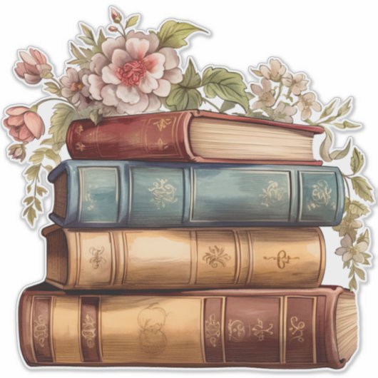 Oude Bloemenboeken Stapel Bruidsdouche 35 cm Decor Sticker (Voorkant)