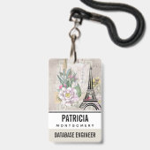 Oude bloemencollage & illustratie van de Eiffeltor Badge (Achterkant met lanyard)