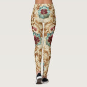 Oude bloemendamask in turquoise en bordeauxrood leggings (Achterkant)