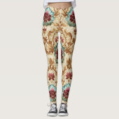 Oude bloemendamask in turquoise en bordeauxrood leggings (Voorkant)