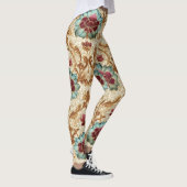 Oude bloemendamask in turquoise en bordeauxrood leggings (Rechts)