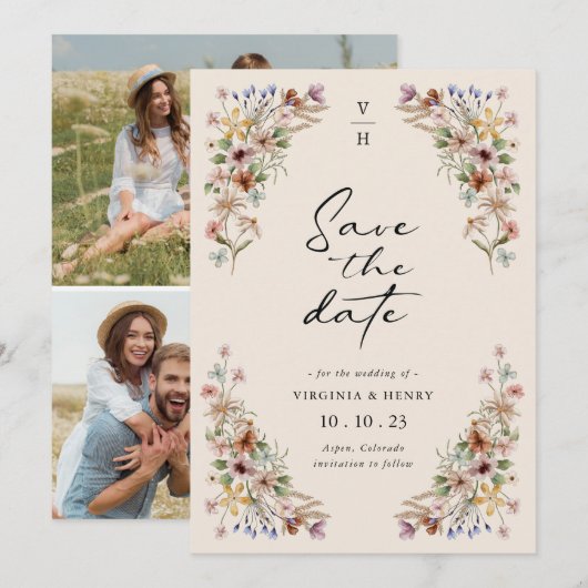 Oude bloemenfoto save the date (Voorkant / Achterkant)