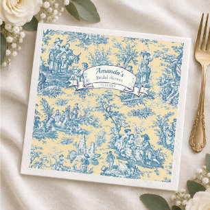 Oude bloemengele turquoise toile de jouy servet
