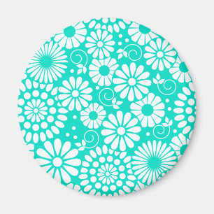 Oude bloemenmagnet in turquoise magneet