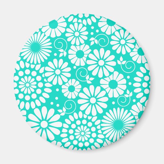 Oude bloemenmagnet in turquoise magneet (Voorkant)