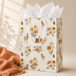Oude bloemenpatroon met paard en vlinder medium cadeauzakje