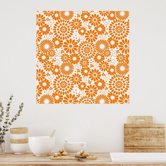 Oude bloemenposter met oranje kleur poster (Keuken)