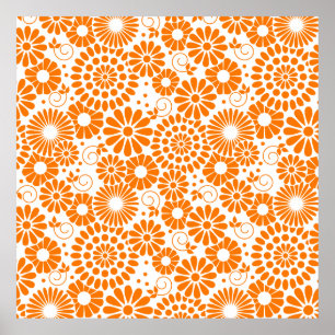 Oude bloemenposter met oranje kleur poster