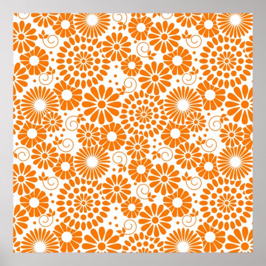 Oude bloemenposter met oranje kleur poster (Voorkant)