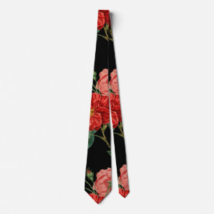 Oude bloemenprint, mooie rode bloemen stropdas