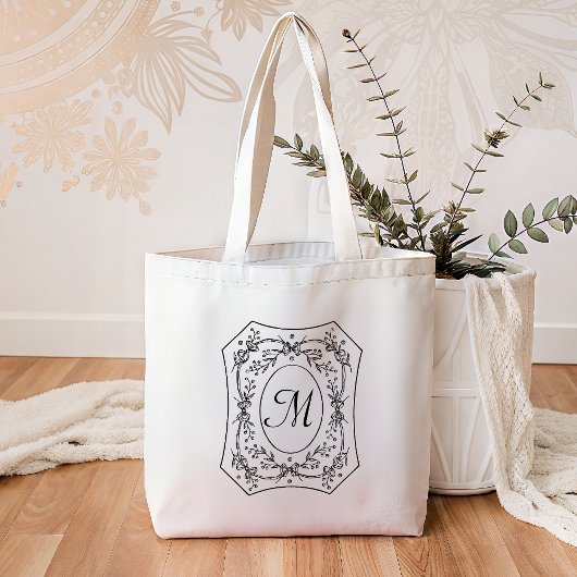 Oude Bloemenrand Elegant Monogram Op Maat Tote Bag