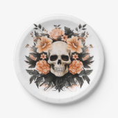 Oude bloemenschedel Halloween Papieren Bordje (Voorkant)