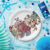 Oude bloemenservetten met muntnaam voor cocktails papieren bordje (Feest)