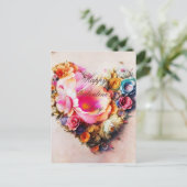 Oude bloemhart valentijn briefkaart (Staand voorkant)