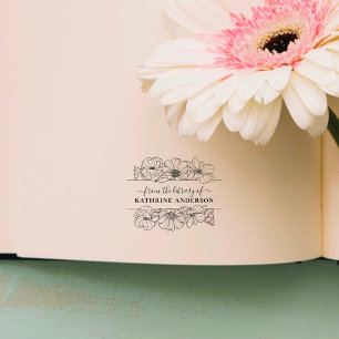 Oude Bloemige Bibliotheekboek Elegant Schrift Zelfinktende Stempel