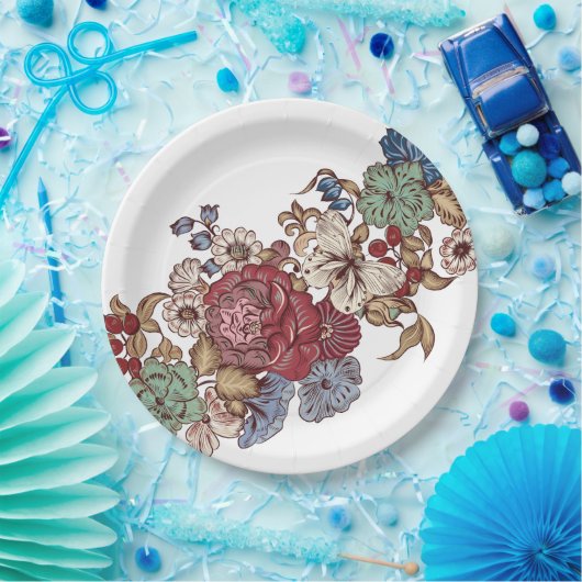 Oude bloemige cocktail servetten met munt papieren bordje (Feest)