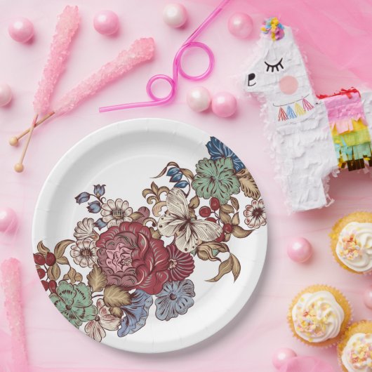 Oude bloemige cocktail servetten met munt papieren bordje (Feest)