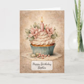 Oude Bloemige Cupcake Kaart (Voorkant)