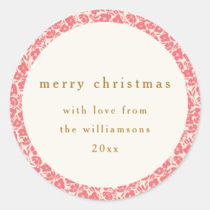 Oude Bloemige Gedempte Rode Mooie Aangepaste Kerst Ronde Sticker