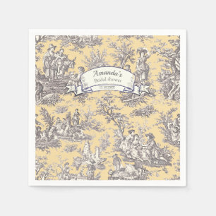 Oude bloemige gele grijze toile de jouy servet
