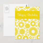 Oude bloemige gele verjaardagskaart briefkaart (Voorkant / Achterkant)