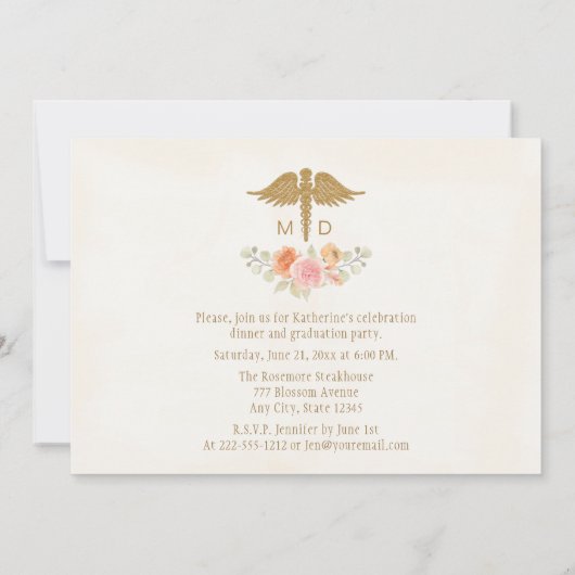 Oude Bloemige Medische Afstudeerceremonie Aankondiging (Achterkant)