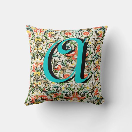 Oude bloemige monogramkussen kussen (Achterkant)