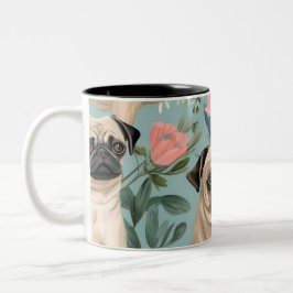 Oude Bloemige Pug Patroon Mooie Botanische Hond  Tweekleurige Koffiemok