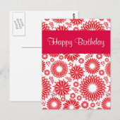 Oude bloemige rode verjaardagskaart briefkaart (Voorkant / Achterkant)