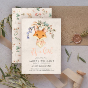 Oude Bloemige Vos Meisje Baby Shower Uitnodiging