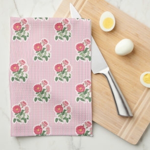 Oude Bloemige Wilde Rozen Roze Gestreepte Theedoek