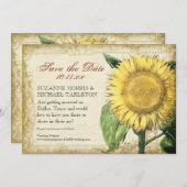 Oude Bloemige Zonnebloemen - Herfst Huwelijk Save The Date (Voorkant / Achterkant)