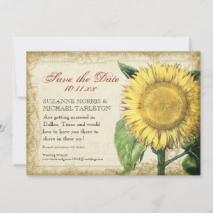 Oude Bloemige Zonnebloemen - Herfst Huwelijk Save The Date