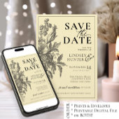 Oude Bloemige Zwarte & Boter Gele Foto Bruiloft Save The Date