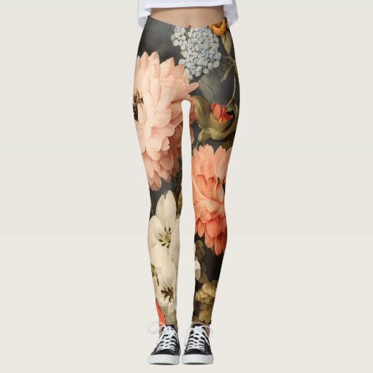 Oude bloemillustratie met gemengde bloesems leggings (Voorkant)