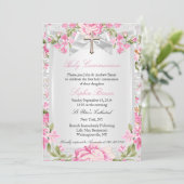 Oude Bloemkruis Eerste Communie Roze 3 Kaart (Staand voorkant)