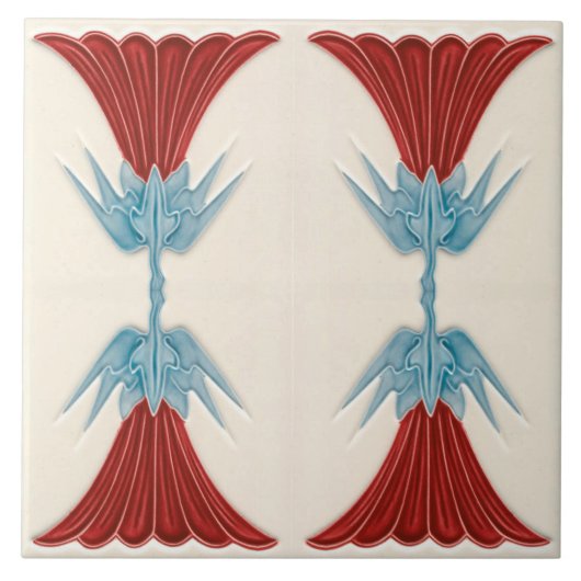 Oude bloemkunst nieuwe kunst rode madelief tegeltje (Voorkant)