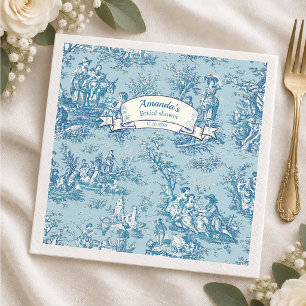 Oude bloemmotief blauwe groene toile de jouy servet