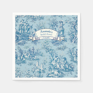 Oude bloemmotief blauwe groene toile de jouy servet
