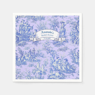 Oude bloemmotief blauwe paarse toile de jouy servet