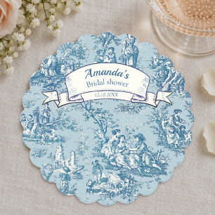 Oude bloemmotief blauwe turquoise toile de jouy kartonnen onderzetters