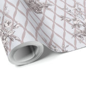 Oude bloemmotief cadeaupapier in stoffig roze (Rol Hoek)