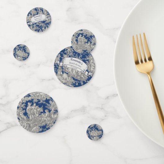 Oude bloemmotief donkerblauwe toile de jouy douche confetti (Groep)