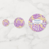 Oude bloemmotief gele paarse toile de jouy confetti (Achterkanten)