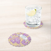 Oude bloemmotief gele paarse toile de jouy kartonnen onderzetters (Insitu)