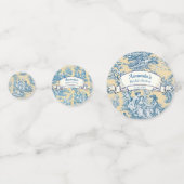 Oude bloemmotief gele turquoise toile de jouy confetti (Voorkanten)