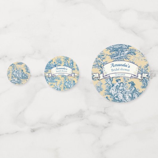 Oude bloemmotief gele turquoise toile de jouy confetti (Voorkanten)