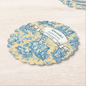 Oude bloemmotief gele turquoise toile de jouy kartonnen onderzetters (Gekanteld)