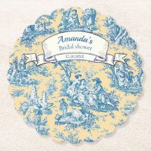 Oude bloemmotief gele turquoise toile de jouy
