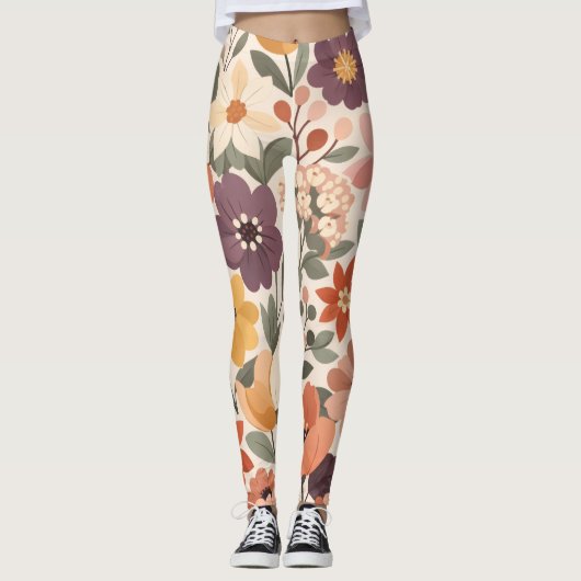 Oude Bloemmotief Leggings met All-Over Print (Voorkant)
